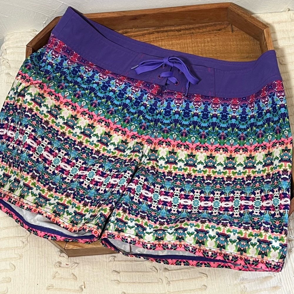Prana Women's Swim Shorts - Purple and Multicolor Pattern